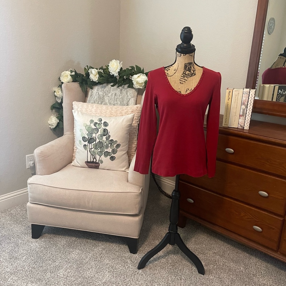 Fashion Bug Perfect Fit Ladies long sleeve V-neck sweater, studded neckline